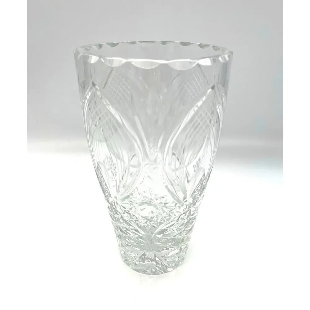 Vintage Crystal Heavy Thick Cut Glass Flower Vase 7.5